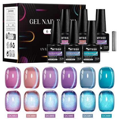 7pcs Shiny Cat Magnetic Gel Nail Polish Set With Magnetic Rod Pink Colorful Semi Permanent Soak Off UV Gel Varnish Nail Supplies