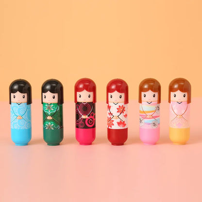 6Pcs Moisturizing Lip Balm Kimono Doll Lipbalm Lip Care Cute Kawaii  Lips Makup Fruit Flavor for Girl Party Gifts