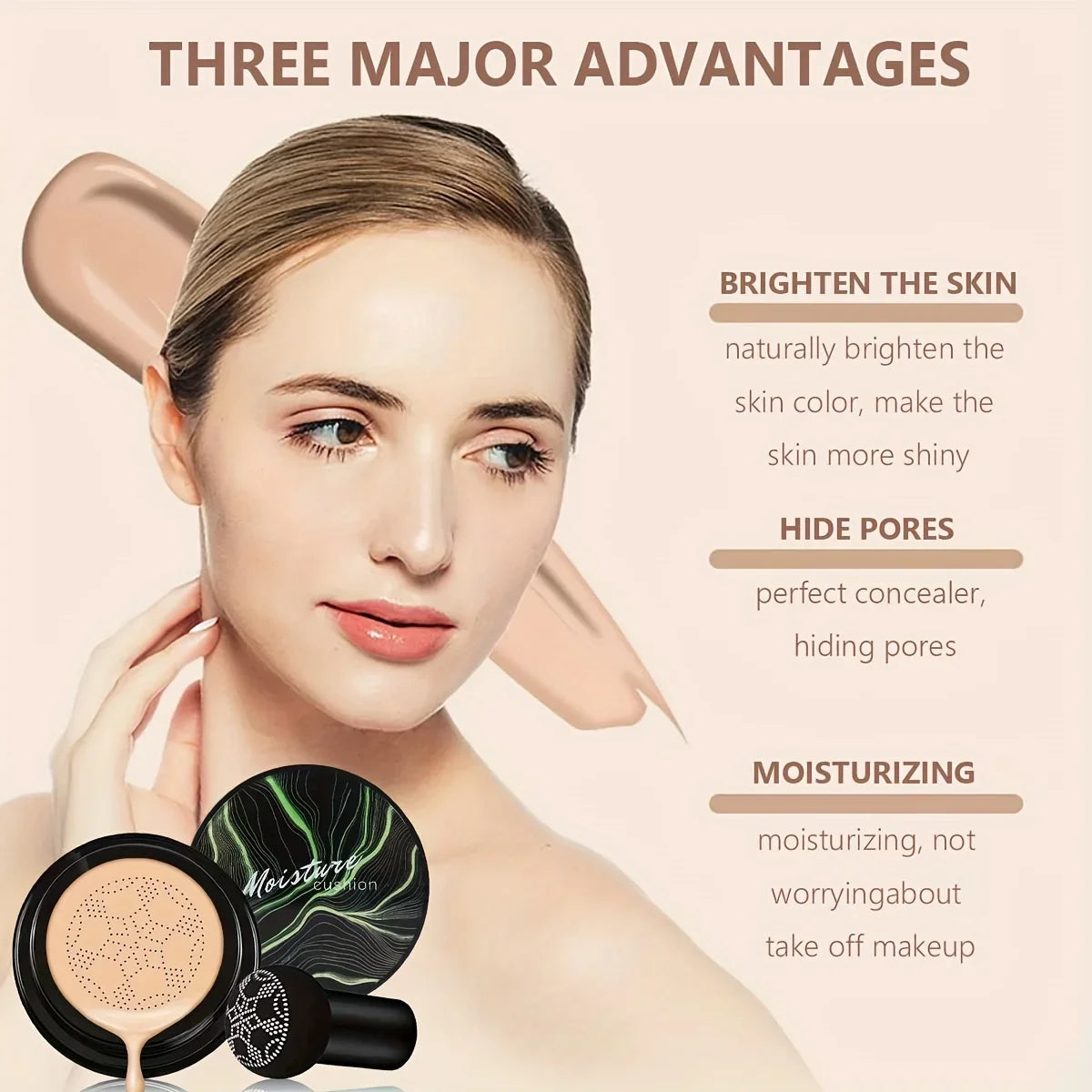 Mushroom Head Air Cushion, CC Cream Foundation Moisturizing Concealer Waterproof Oil Control Long-Lasting Nude Makeup