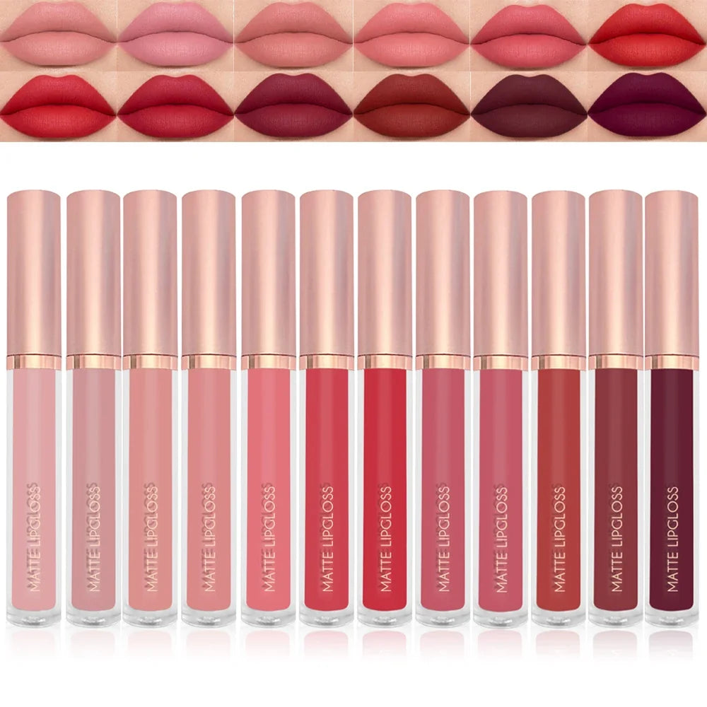 12Colors Creamy Matte Lip Gloss Long-lasting Velvet Non-drying Moisturizing Nude Berry Rose Lipstick Plump Lip Makeup Cosmetics