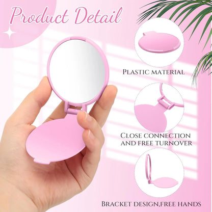 50pcs Mini Foldable Round Makeup Mirror - Portable Compact Travel Mirror for Women, Polished Glass Surface,Floor Mount