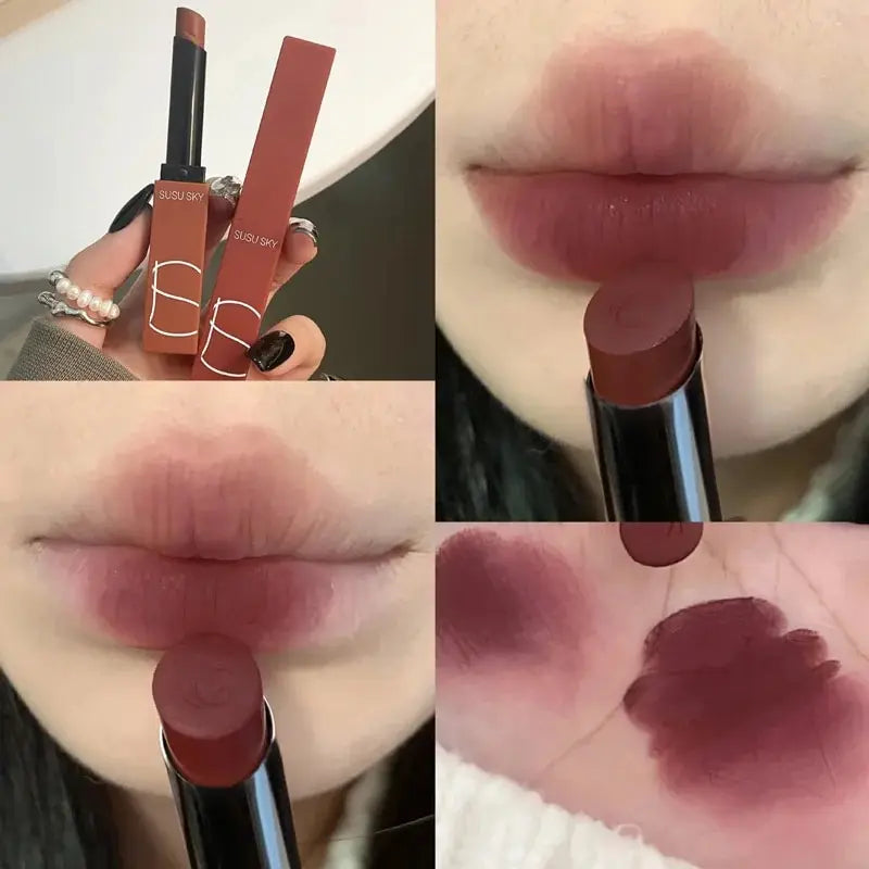 TX010 Thin Tube Matte Lipstick Waterproof Sweatproof Long-Lasting Makeup Resistant Dual Use on Lips And Cheeks
