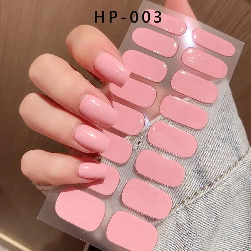 16Tips Glitter Semi-Cured Gel UV Sticker 3D French Gradient Shiny Glitter Powder UV Gel Sticker Full Cover UV Lamp Glitter Decal