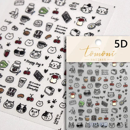 Cute Cat Eye Fishbone Animals Leopard Cat Ginger Cat Kitten Exclamation Point Paw Self Adhesive Nail Art Sticker Manicure Decals