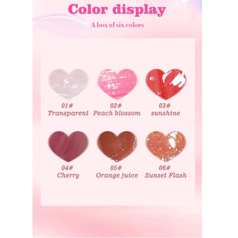 6 Pieces Glass Mirror Lip Gloss Set Hydrating Lightweight Lip Balm Glossy Shimmer Sheer Tint Peach Cherry Pink