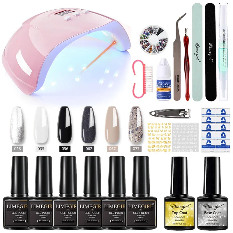 Limegirl Nail Set Nail Gel Tools Kit 54W Nail Lamp 18/12/7 Colors UV Gel Nail Polish Kit Contains Nail Drill Machine Nail Kit