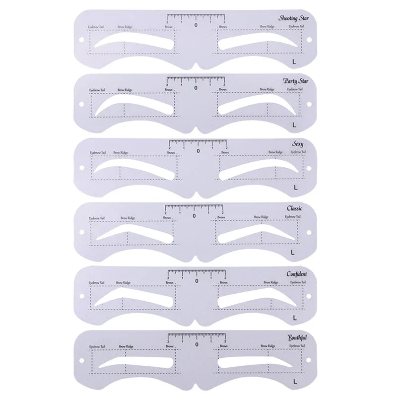 The New Fixed PVC Eyebrow Shaper Template Can Be Reused With High-quality Stickers For Elegant Eyebrow Makeup Tools 6PCS