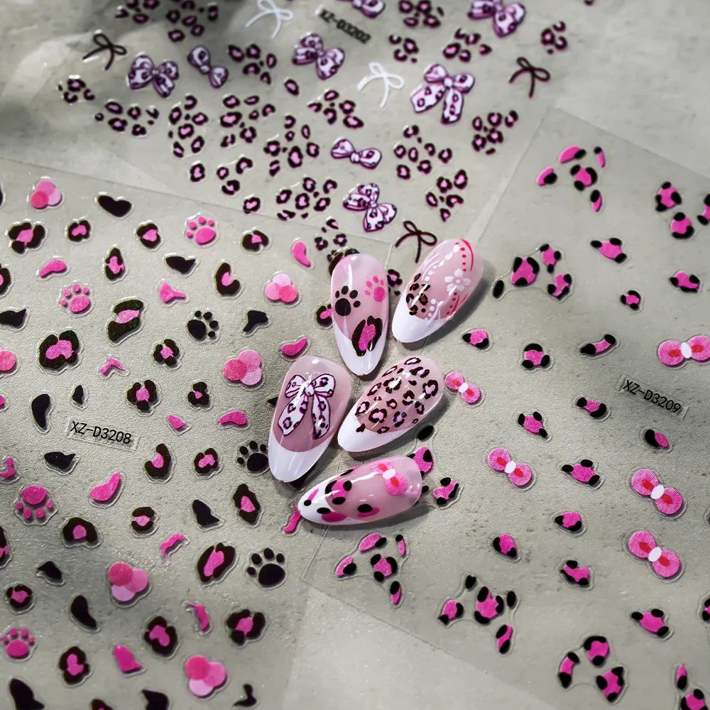 5D Pink Leopard Print Nail Art Stickers 8x10cm Pink/Black/Brown Leopard Nail Decal DIY Manicure Adhesived Leopard Slider
