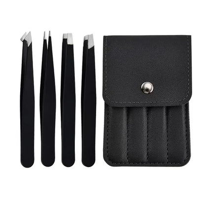 CNK  Wholesale  Stainless Steel Black Eyebrow Tweezer with Slant and Flat Point Beauty Tools for Eyebrows & Ingrown Hair Removal