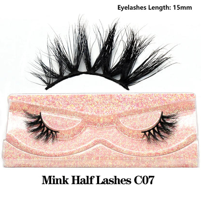 3D Mink Fluffy Half False Eyelashes Natural Soft Lightweight Clear Band Half Eye Strip Lashes Reusable Short Eyelashes Extension