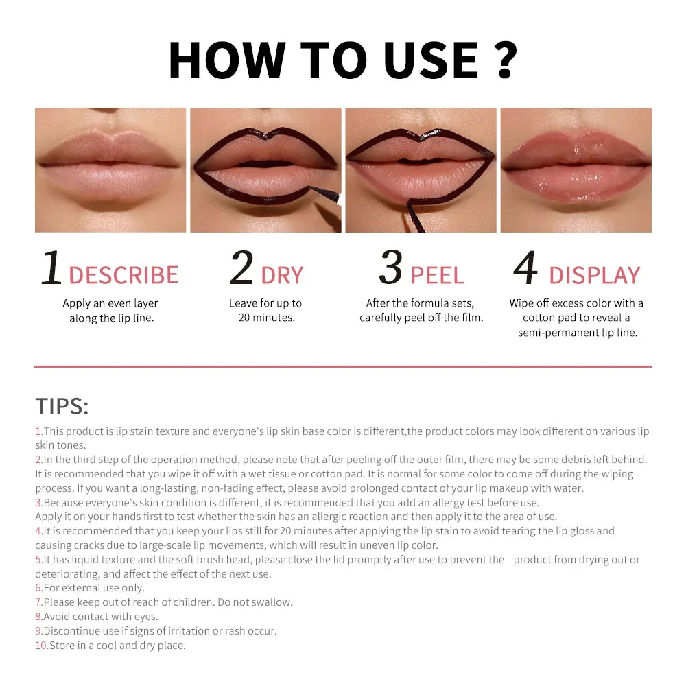 Lip Liner Pencil Peel Off Lip Stain Tattoo Long Wearing Matte Waterproof Smudge Proof Transfer Proof Lip Cosmetic For All Day
