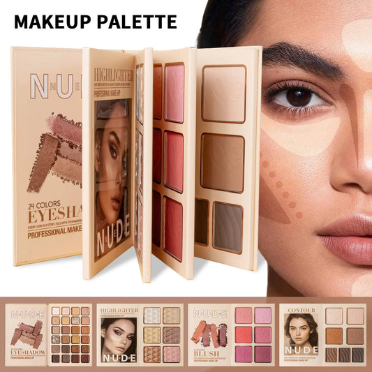 43-color All-in-One Makeup Palette Set, 4-Layer Book Design for Matte Shimmer Eyeshadow Blush Contour Highlighter Cosmetics