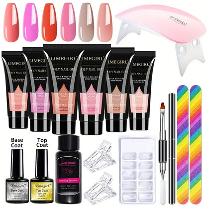 6PCS Extension Nail Polymer Gel Set 15ML Quick Building UV/LED Gel with Nails Mini Lamp for Manicure Extension Art DIY Tools Kit