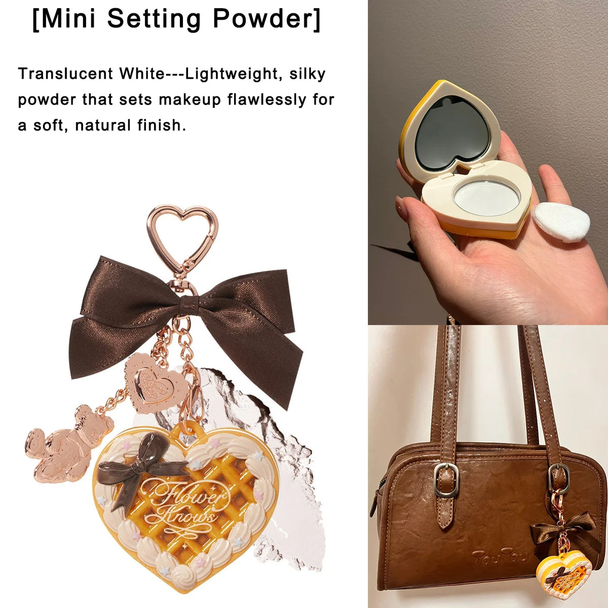 Flower Knows Cupid Sweetie Bear Face Powder with Solid Perfume Highlighter Pendant Long Lasting Portable Scent Makeup Decoration