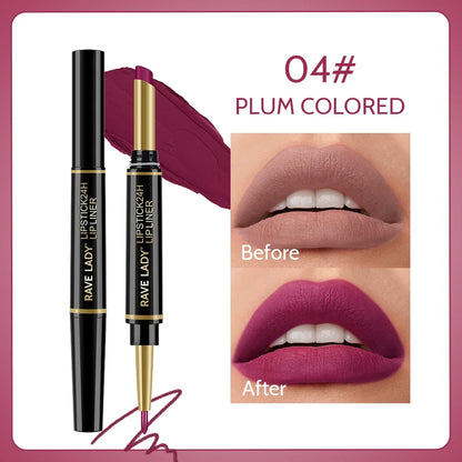 Rave Lady 2 IN 1 Matte Lipstick Lipliner Pencil 6 Color Christmas Gift Waterproof Lipstick Sexy Red Long Lasting Lipliner Makeup