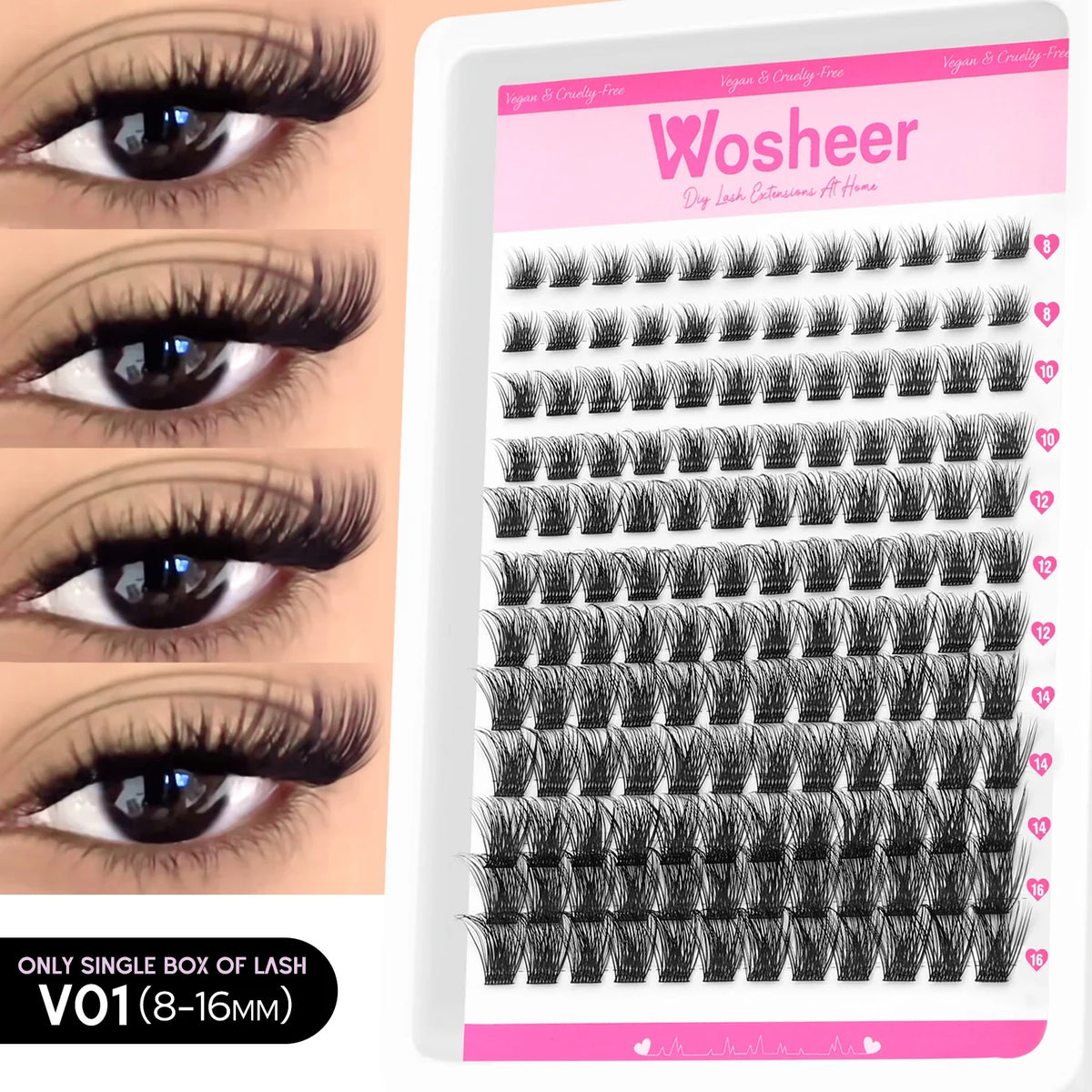 WOSHEER Lash Clusters Kit Lash Spikes Eyelash Clusters Volume Individual Lashes DIY Spiky Lash Extension Manga Clusters Eyelash