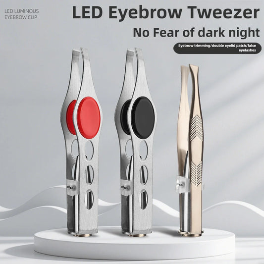 1pcs Hot Sales Portable Stainless Steel Button Cell Smart Design Eyebrow Hair Remove Tweezer with LED Light Makeup Tool