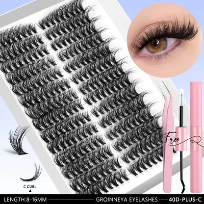 GROINNEYA DIY Eyelash Extension Kit Lashes Clusters Set Mix Eyelashes Full Set With Lash Bond&Seal and Eyelash Tweezers Makeup