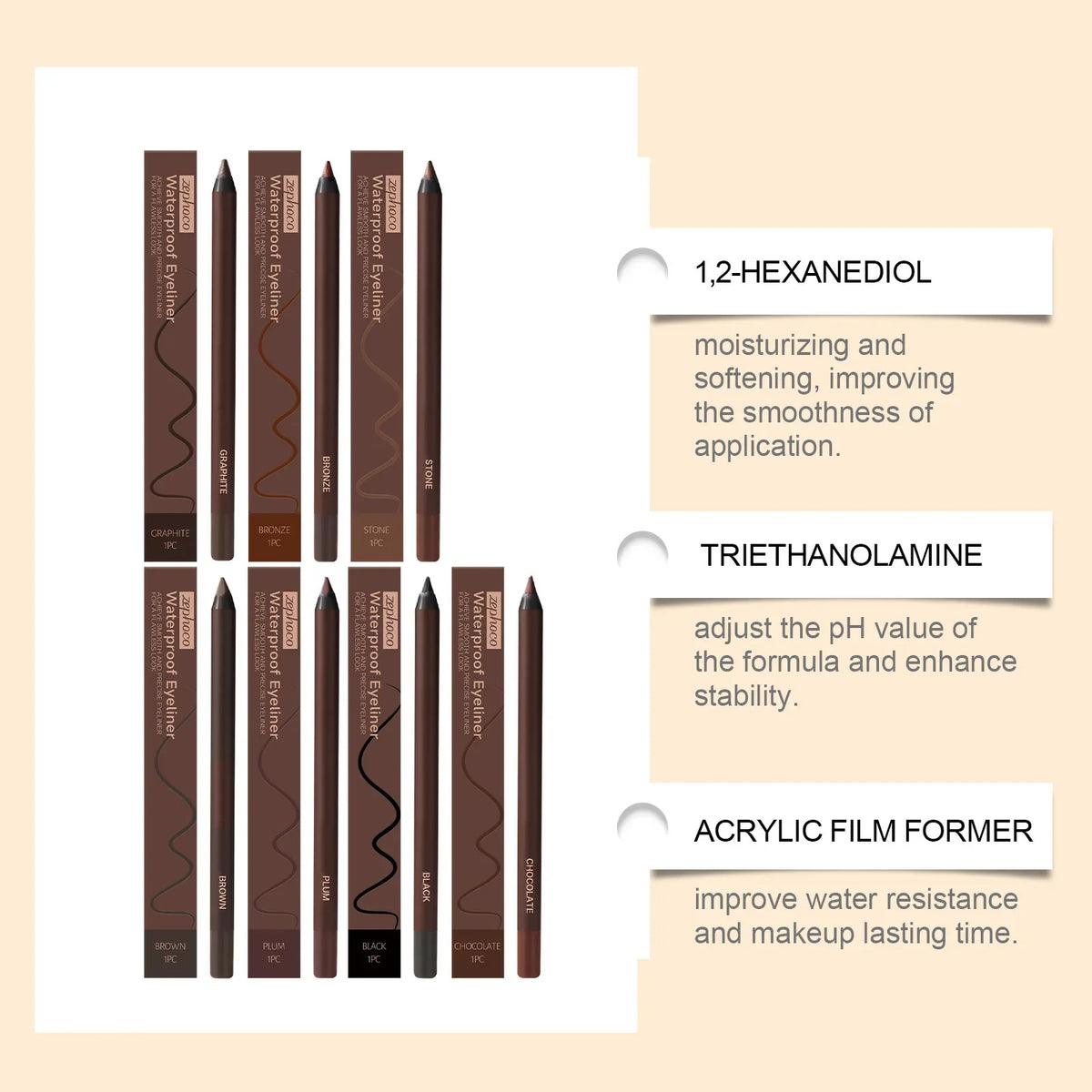 Smooth Creamy Gel Eyeliner Pencil Collection - Waterproof Long-Lasting, No Smudging, Professional Eye Makeup