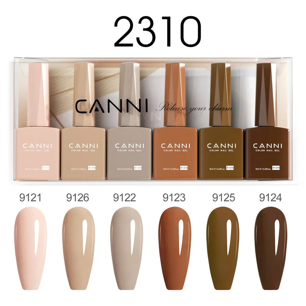 6pcs*9ml CANNI HEMA FREE Nail Gel Polish Set Gorgeous Color Semi Permanent Pigmented Painting Gel Soak off UV LED Gel Nails Kit