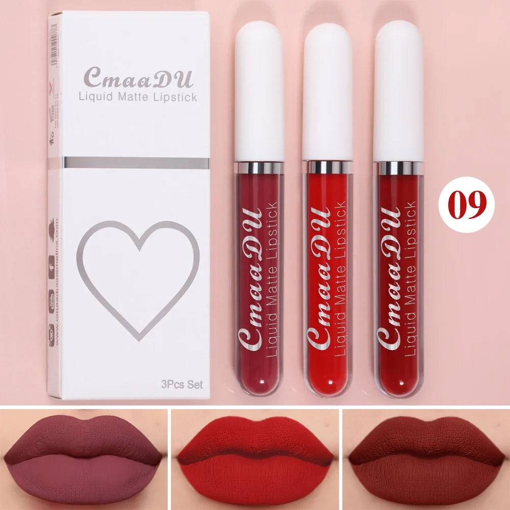 3 Pcs Matte Lipstick Lip Gloss Sets Long-Lasting Non-Fading Waterproof Non-stick Cup Exquisite Gift Everyday Holiday Universal