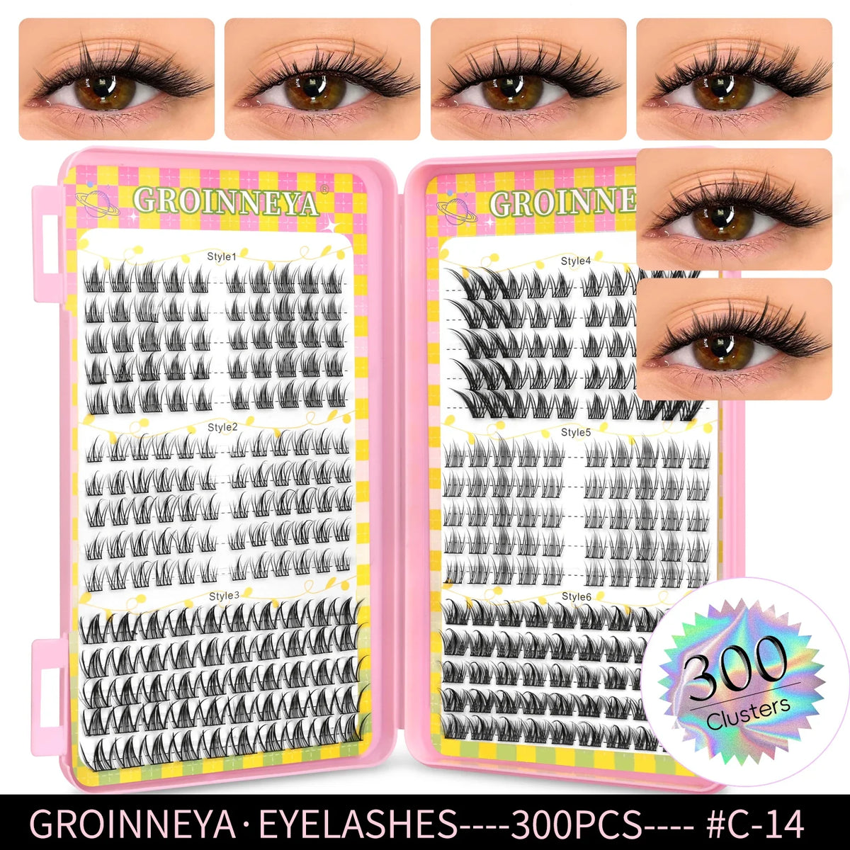 GROINNEYA Eyelashes Clusters 320 pcs Natural Eyelash extension Cluster Lashes Volume Mixed Tray Lashes Cluster Natural Lashes