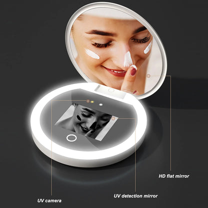 UV Mirror Sunscreen Testing Camera with Light 2X Magnification Travel Makeup 3.5in Pocket Size L