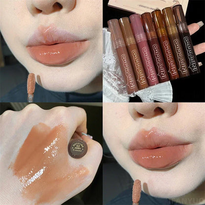 Punk Dark Brown Mirror Water Lip Gloss Red Lip Glaze Transparent Glass Lip Oil Waterproof Liquid Lipstick Clear Tint Makeup