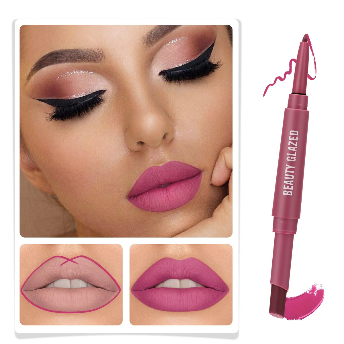 Lip Liner And Lipstick Pen, 2-in-1 Double-headed Lipstick Set , Waterproof Long Lasting Matte Lipstick Gift, Suitable For Daily