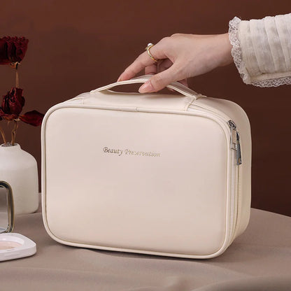 Wholesale PU Large Capacity Tote Makeup Bag Travel Organizer Tolietry Cosmetic Storage Bag Luxury Women Double Layer Pouch
