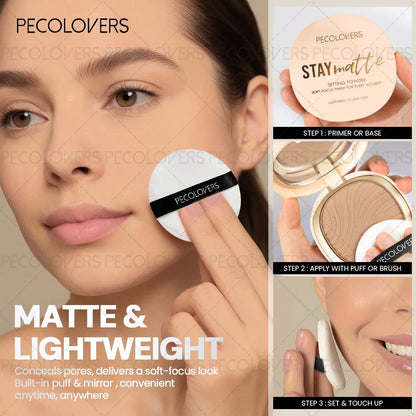 Pressed Powder Foundation, Waterproof, Matte Finish, Full Coverage, Non-Sticky, for All Skin Types, Light to Medium Tone