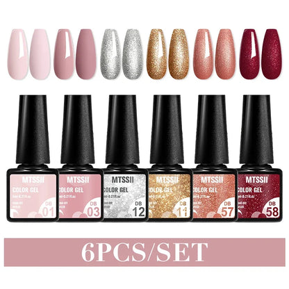 MTSSII 6PCS/Set Sparkly Red Roes Red Gel Nail Polish Shinning Nail Art LED UV Gel Varnish Nail Supplies Manicure Kit for Nails