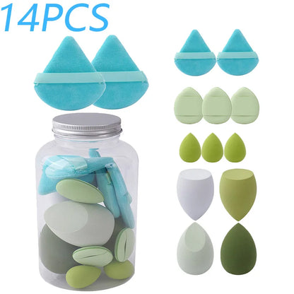 14PCS Makeup Sponge Set with Storage Jar Velvet Beauty Blenders Beauty Egg Powder Puffs Make Up Accessories Women Makeup Tools