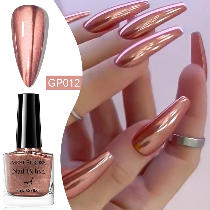 8ml Mirror Metallic Nail Polish No Need Lamp Curing Air Dry Salon Quality Soak-Off Long Lasting Varnishes DIY Manicure Design