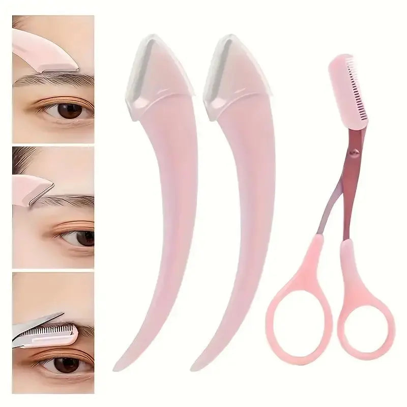 Stainless Steel Eyebrow Trimmer Scissors & Comb Set - Precision Grooming Tool for Men and Women - Effortless Hair Removal