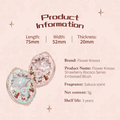 Flower Knows Strawberry Rococo Series Embossed Blush 5g Blush Powder Berry Mary Blusher Palette Makeup Profesional