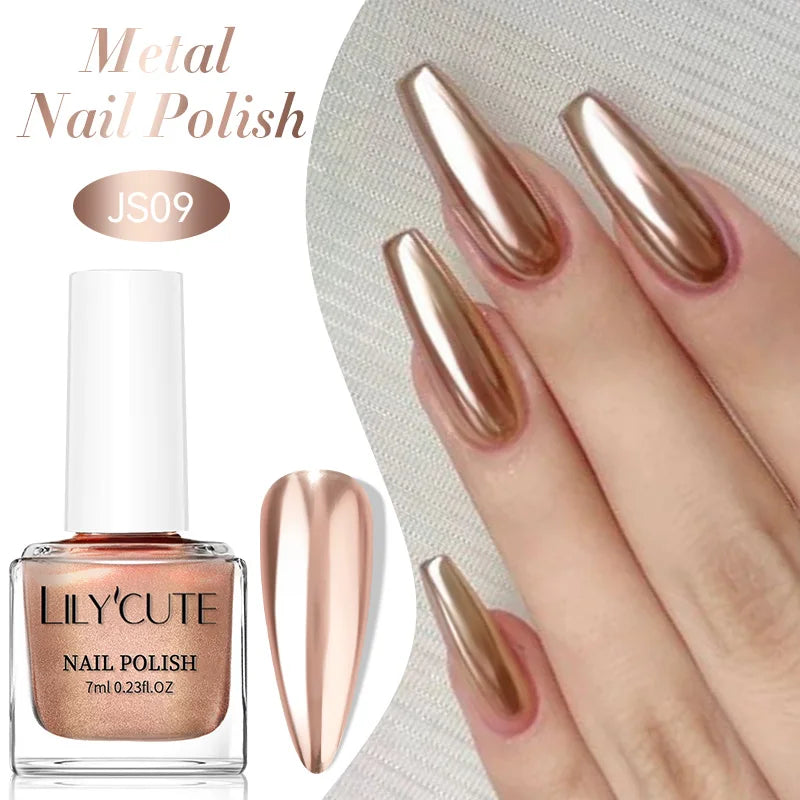 LILYCUTE 7ml  Mirror Metallic Nail Polish No Need of UV LED Lamp Nail Supplies Vernis Red Purple Mirror Effect for Nails