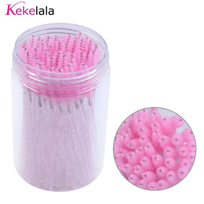 50Pcs/Bottle Eyelash Extension Brushes With Container Eyebrow  Eye Lash Mascara Wands Spoolies In Case Wholesale