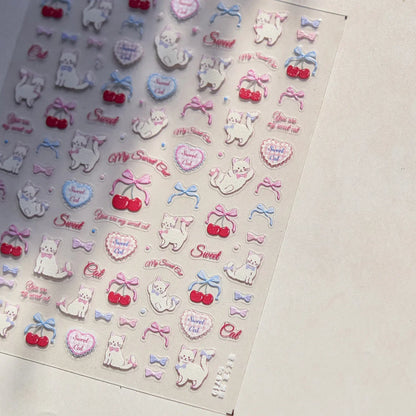 Lovely Animal Graffiti Cat Claw Rabbit Bunny Bear Dog Flower Fruit Dim Sum Candy Sunflower Adhesive 5D Nail Art Stickers Decal