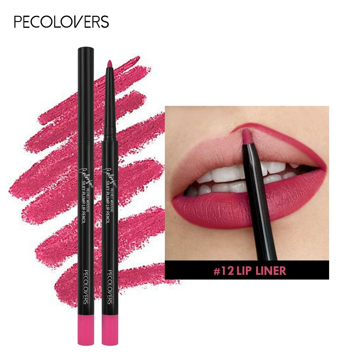 12 Colors Lip Liner , Matte Dewy Finish Long Lasting Waterproof Smudge Proof Lip Liner
