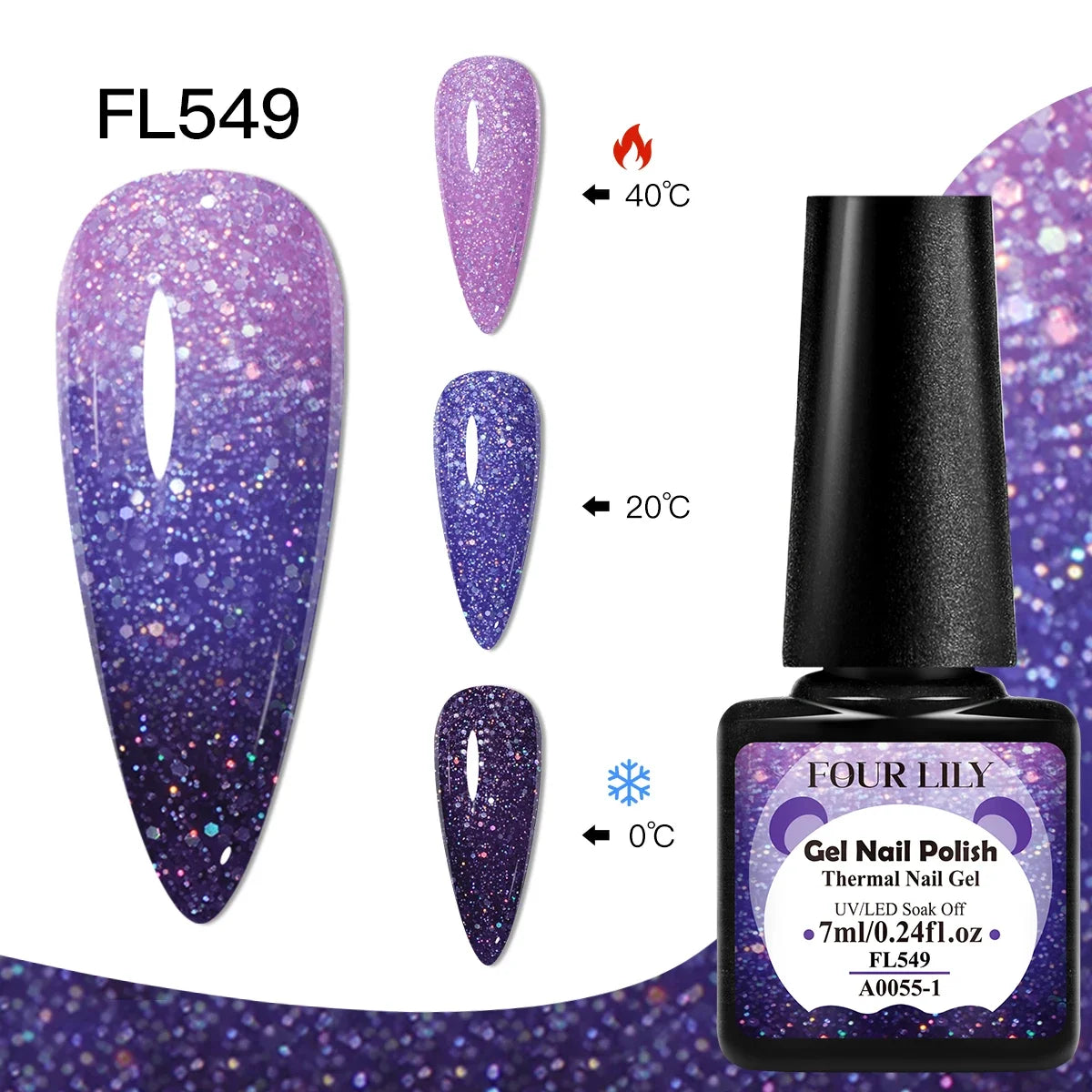 FOUR LILY 7ml Thermal Nail Gel Polish 3 Colors Changing Semi Permanent Soak Off UV/LED Nail Supplies Gel for Manicure Design