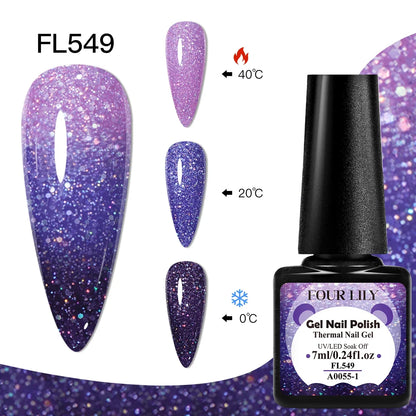 FOUR LILY 7ml Thermal Nail Gel Polish 3 Colors Changing Semi Permanent Soak Off UV/LED Nail Supplies Gel for Manicure Design