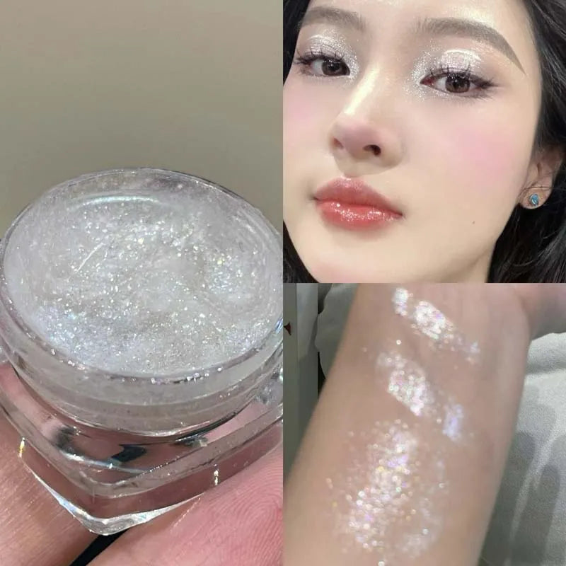 Sparkling Glitter Liquid Gel Eyeshadow Metallic Silver White Highlighter Sequins Eye Shadow Waterproof Shiny Silkworm Eye Makeup