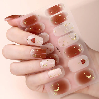 14Tips DIY Baking-Free Nail Stickers Shining 3D Rhinestone Self-Adhesive Nail Strips Full Cover Nail Decoration Decal