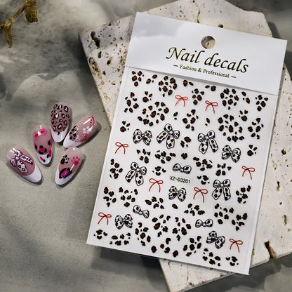 5D Pink Leopard Print Nail Art Stickers 8x10cm Pink/Black/Brown Leopard Nail Decal DIY Manicure Adhesived Leopard Slider