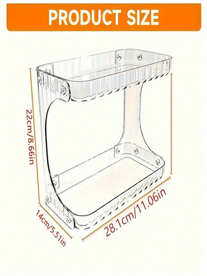 2-Tier Transparent Plastic Desktop Cosmetic Storage Box with 2-Tier Shelves & 4-Wheel Base - Space-Saving Organizer Tray, Freest