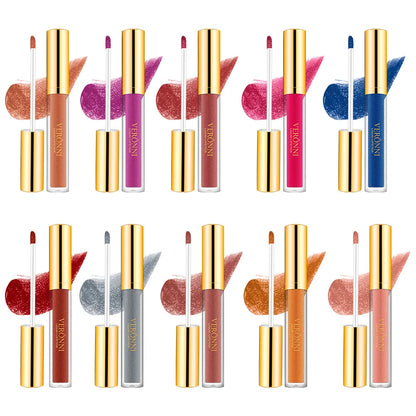 10 Colors Diamond Shimmer Glitter Lip Gloss Waterproof Matte Glitter Liquid Lipstick Diamond Pearl Colour Lip Gloss Sexy Make Up