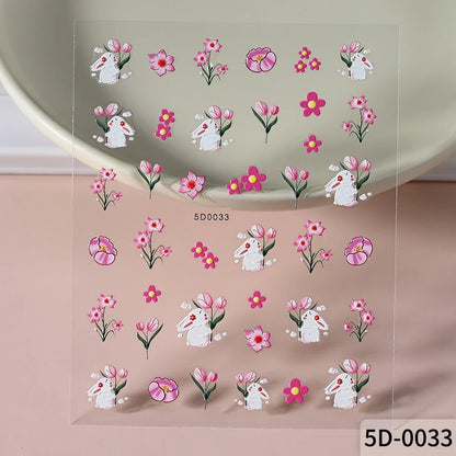 1Pcs 5D Lovely Panda Nail Stickers Cartoon Rabbit/Flower/Animal Self Adhesive Nail Art Decals Y2K Manicure Decorations Sliders *