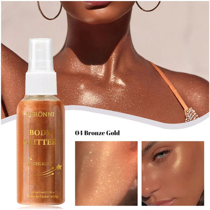 Liquid body highlighting shimmer oil makeup 4 Color Glitter Spray Oil Lotion glow cosmetics Glow Body Glitter Spray Oil Lotion