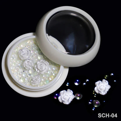 White Acrylic Flower Nail Art Decorations Mixed Size Rhinestones Red Blue Gem Manicure Tools Accessories DIY Nails Design 5g